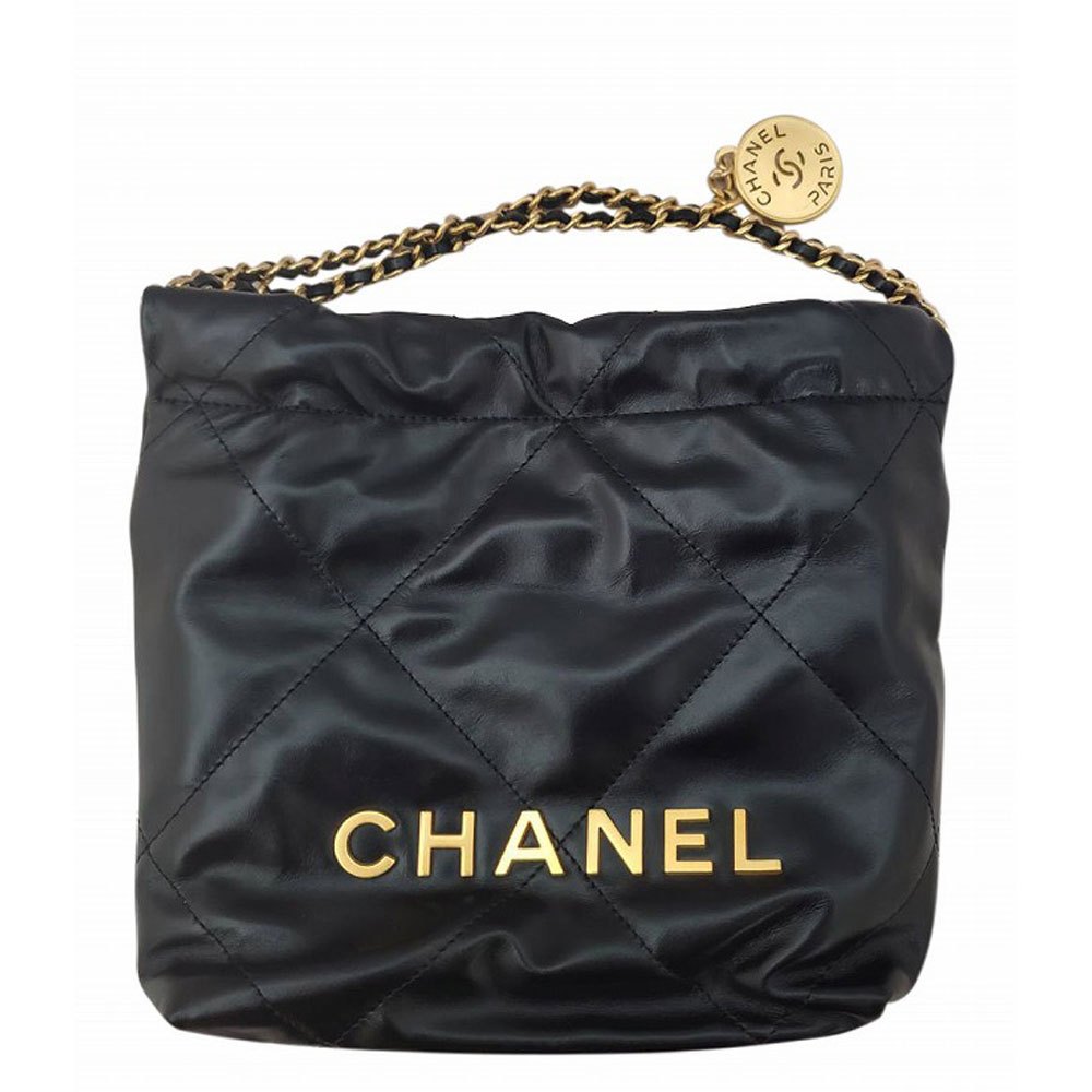 シャネル CHANEL シャイニーカーフスキン CHANEL22 ミニ ハンドバッグ ブラック/ゴールド AS3980