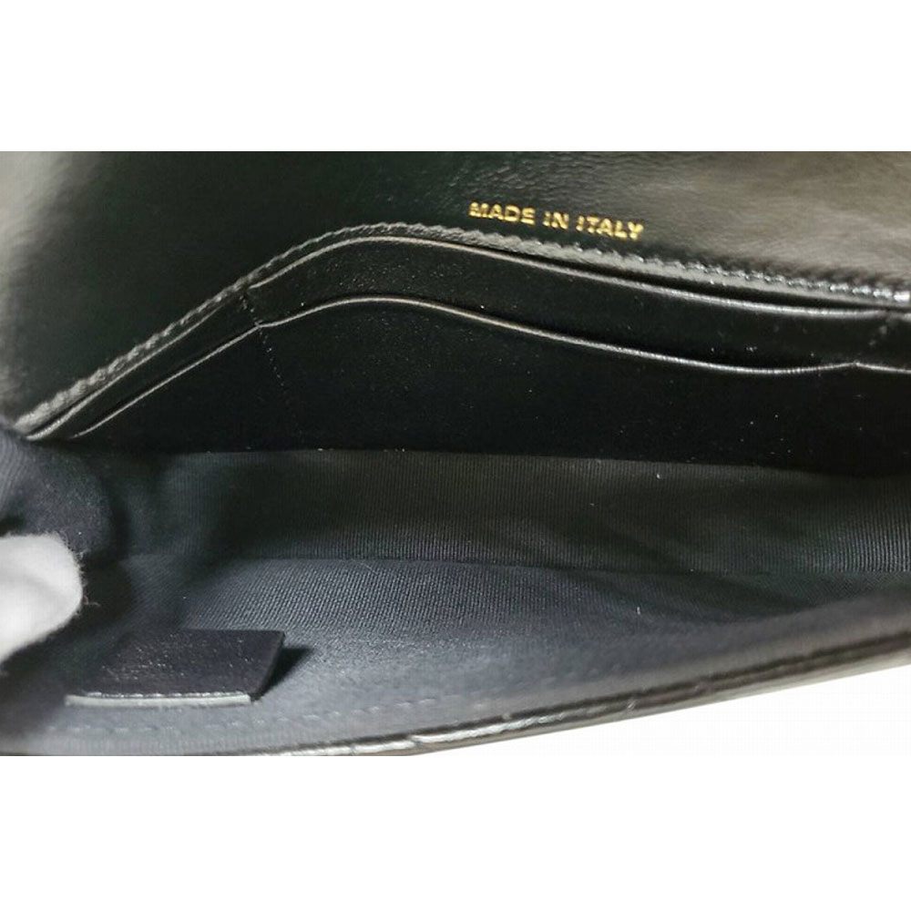 CHANEL Shiny Lambskin Matelasse Chain Shoulder Phone Case Black