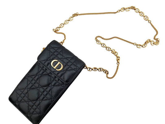 Dior Caro Phone Folder in Black Lambskin