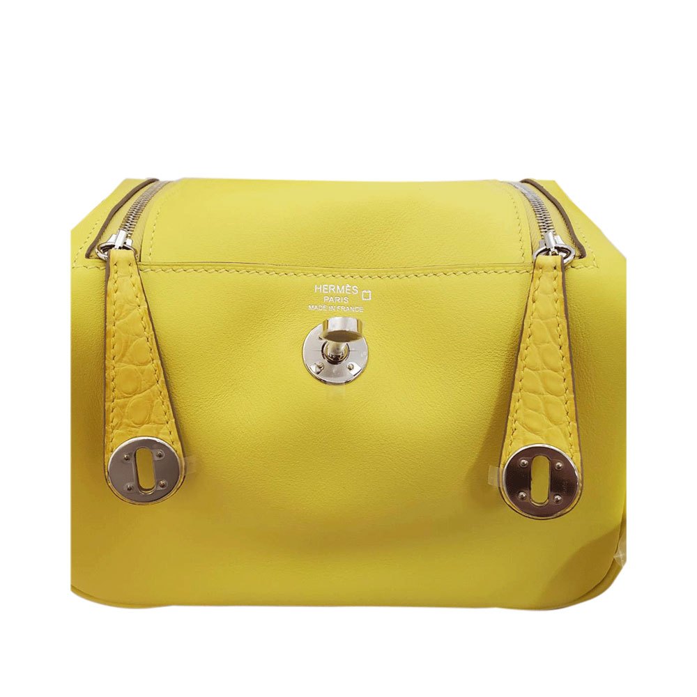 Hermes Lindy Mini Touch Swift/Alligator Lime B Stamp Silver Hardware