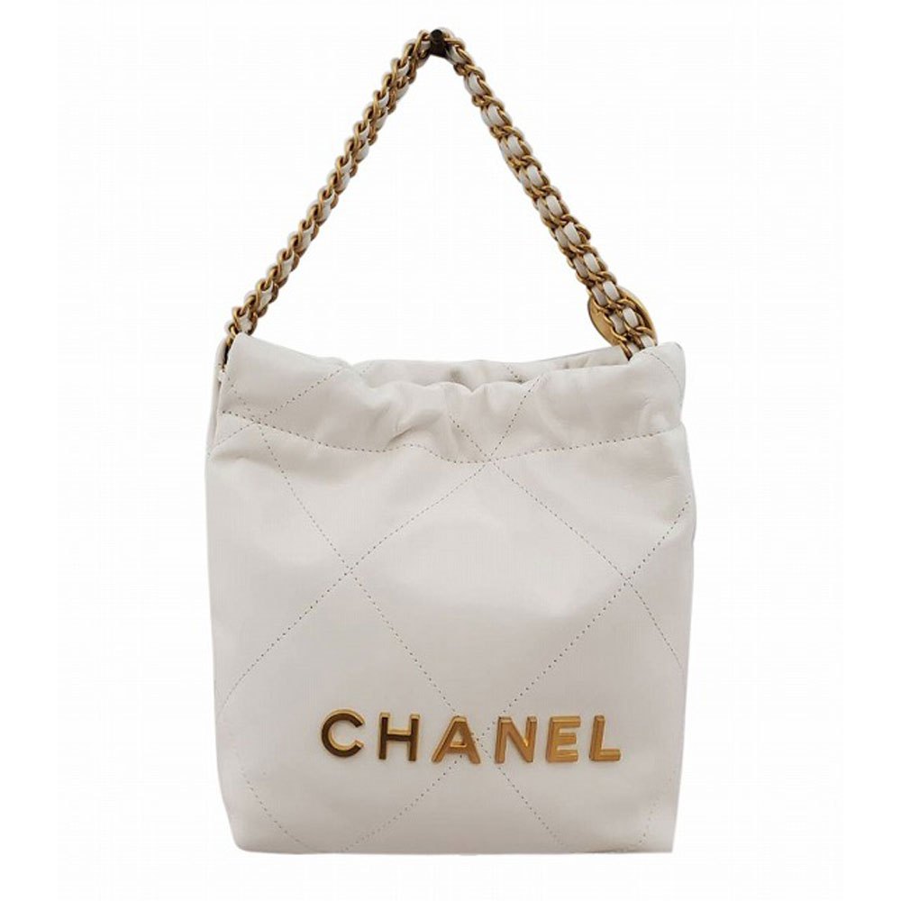 シャネル CHANEL シャイニーカーフスキン CHANEL22 ハンドバッグ ホワイト/ゴールド