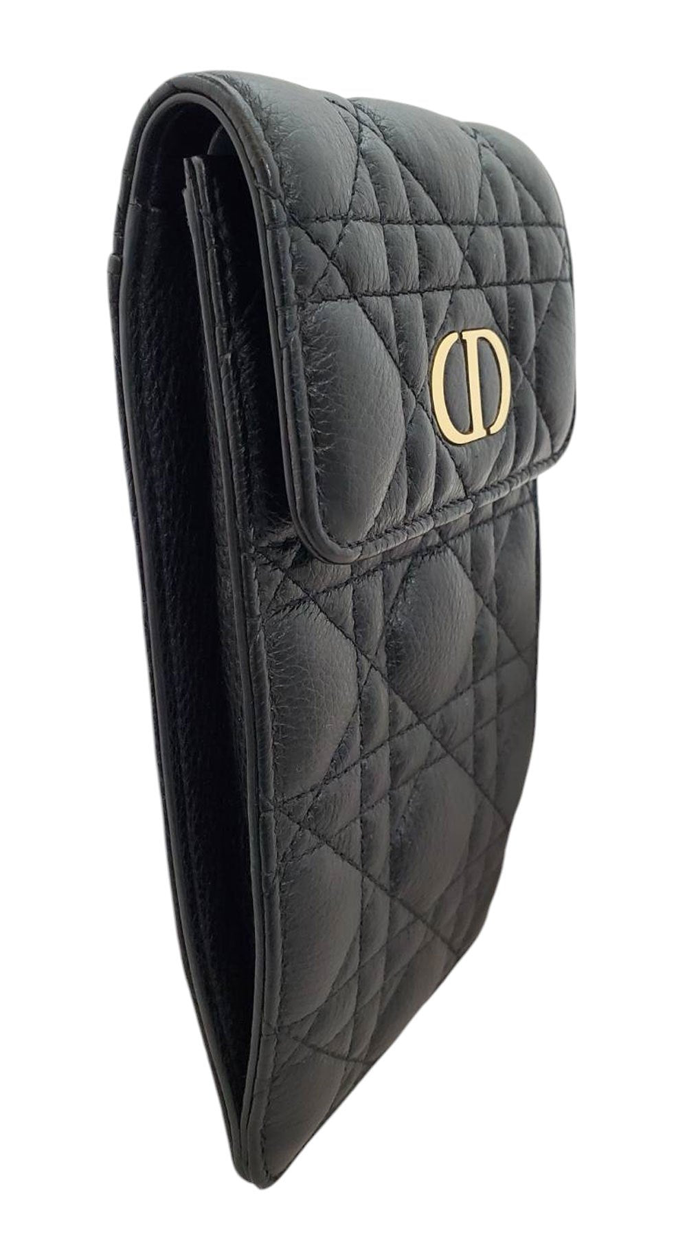 Dior Caro Phone Folder in Black Lambskin