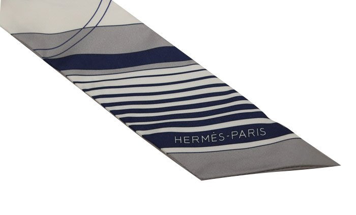 エルメス HERMES ツイリー EX-LIBRIS シルク100% ブラン/マリン/グリス×2