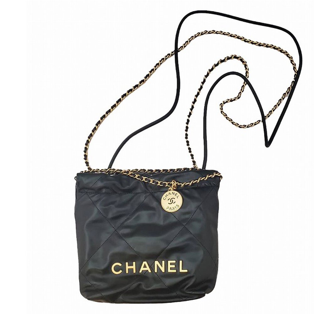 シャネル CHANEL シャイニーカーフスキン CHANEL22 ミニ ハンドバッグ ブラック/ゴールド AS3980
