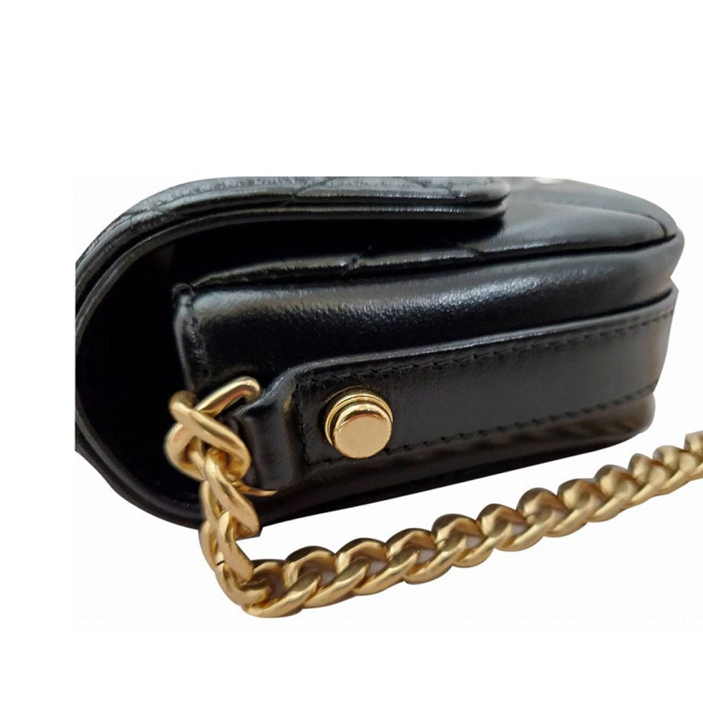 CHANEL Shiny Lambskin Matelasse Chain Shoulder Phone Case Black