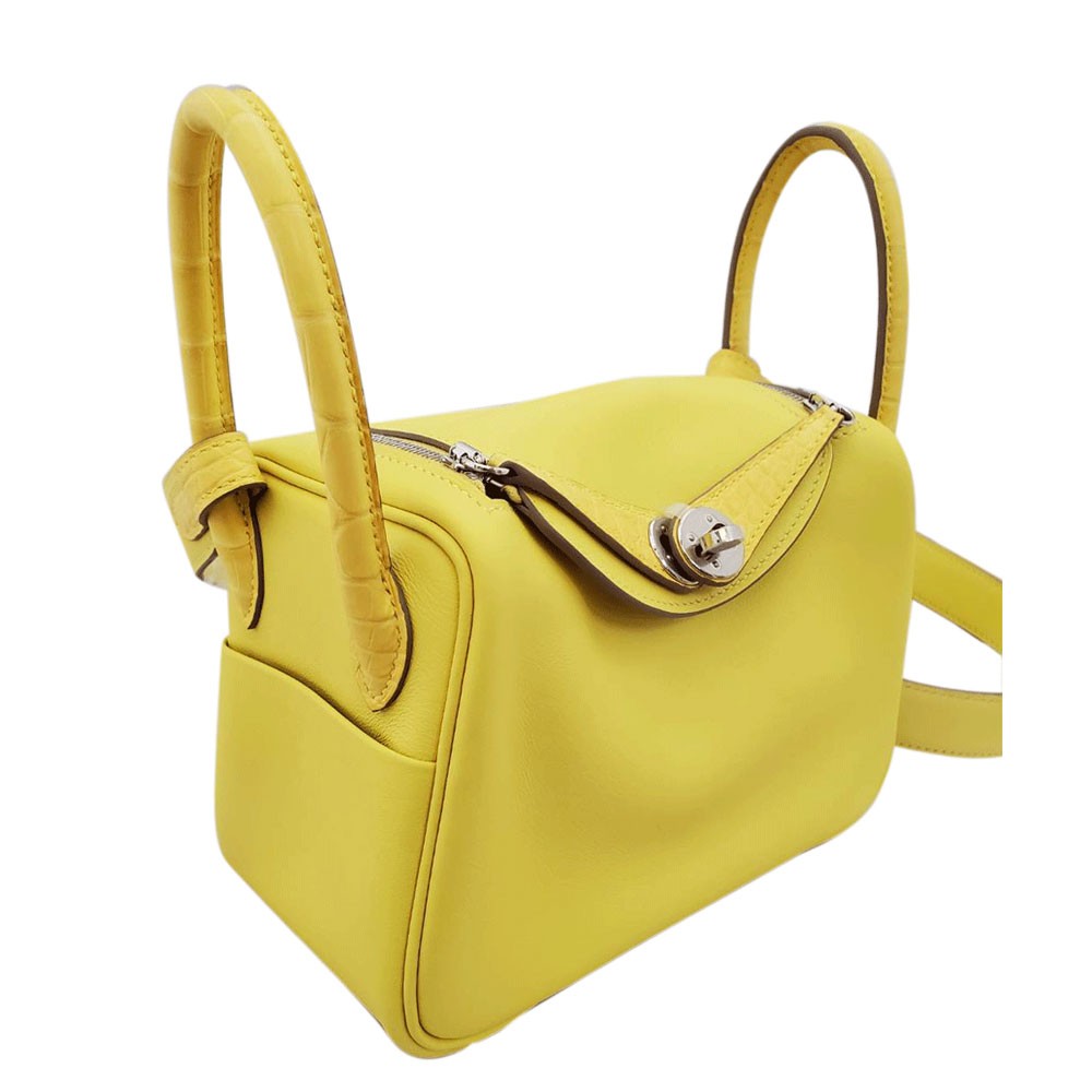 Hermes Lindy Mini Touch Swift/Alligator Lime B Stamp Silver Hardware