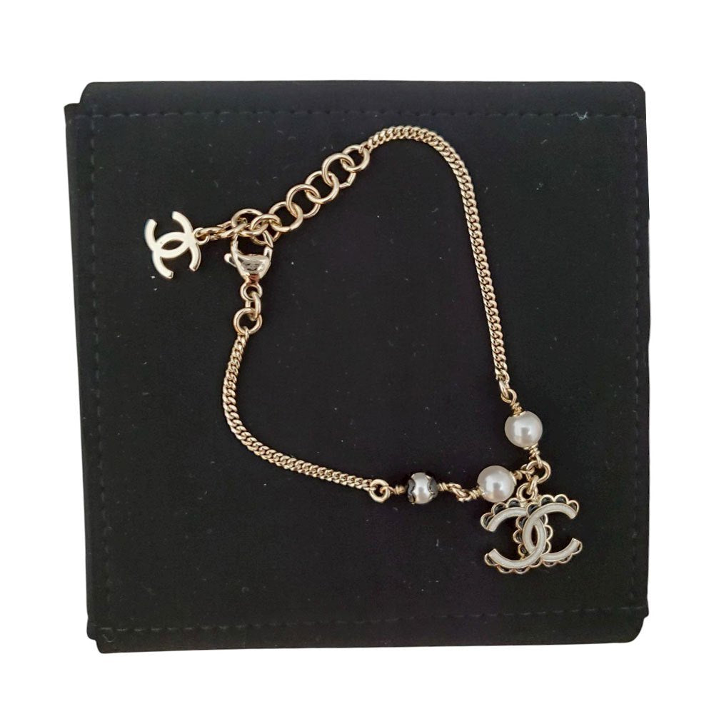 シャネル CHANEL シルバーカラー フェイクパール×メタル ココマークブレスレット