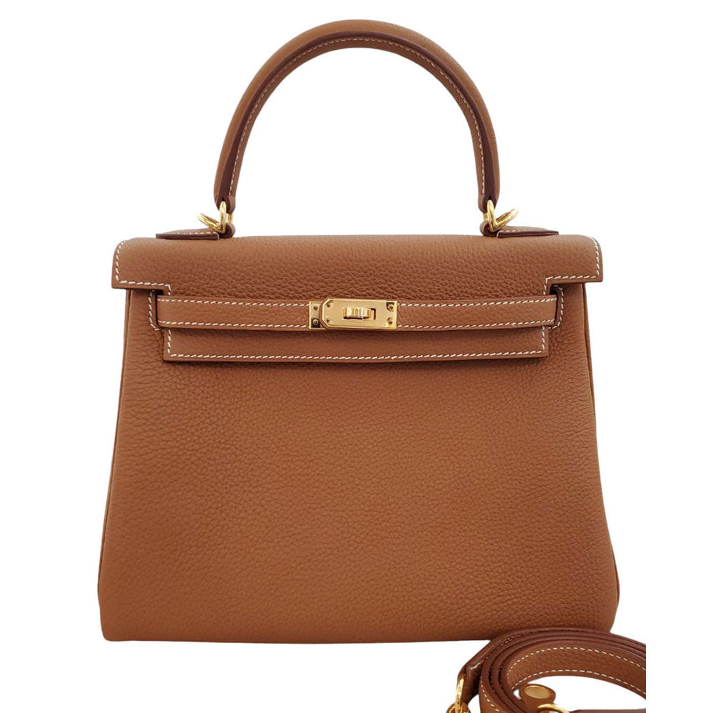 Hermes Kelly 25 Togo Gold W Engraved G Hardware