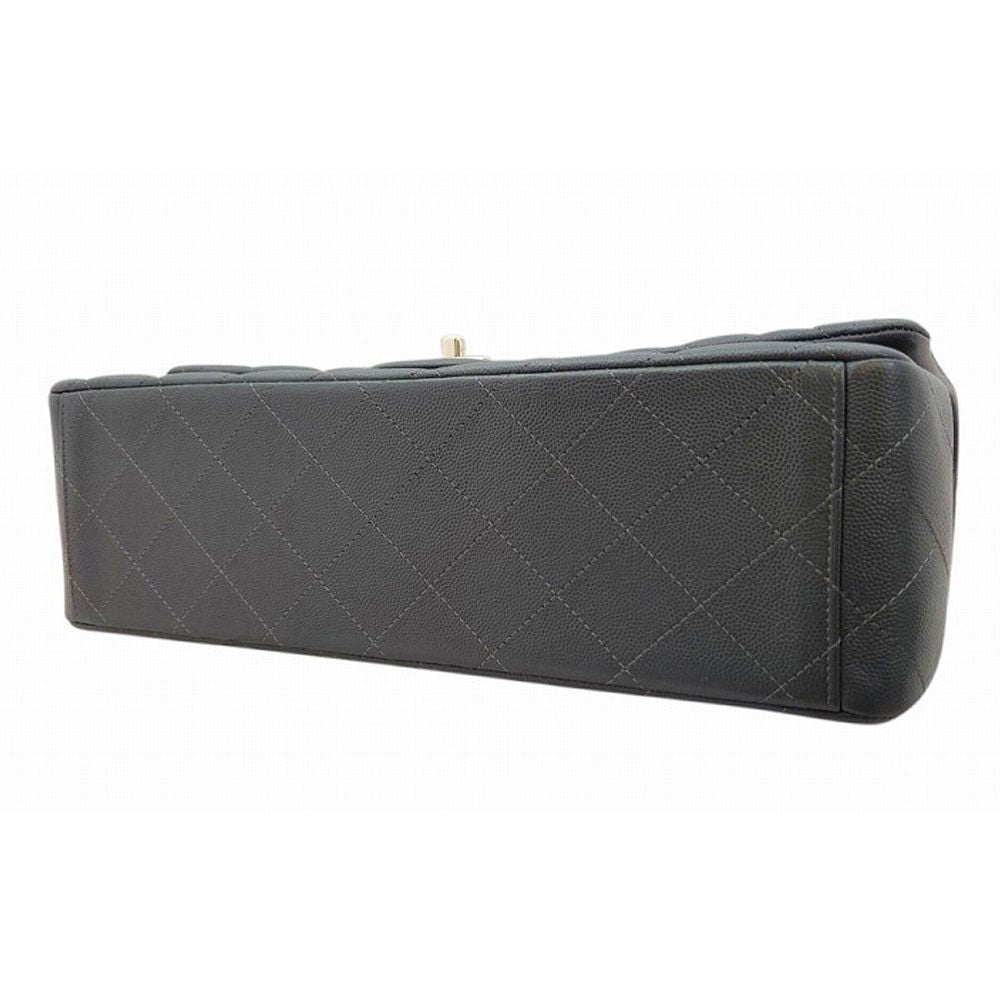 CHANEL Grained Shiny Calfskin Classic Maxi Chain Shoulder Bag Grey