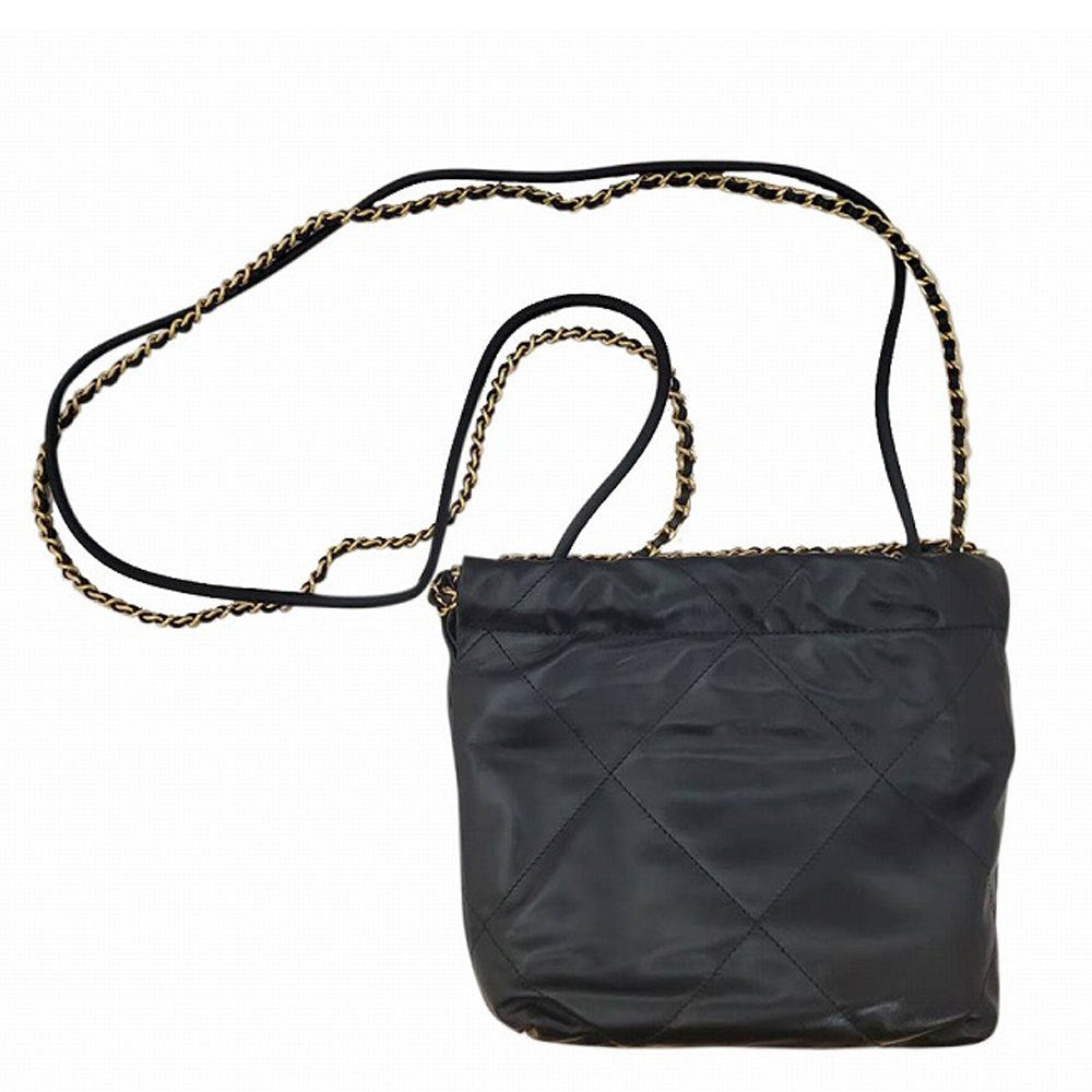シャネル CHANEL シャイニーカーフスキン CHANEL22 ミニ ハンドバッグ ブラック/ゴールド AS3980