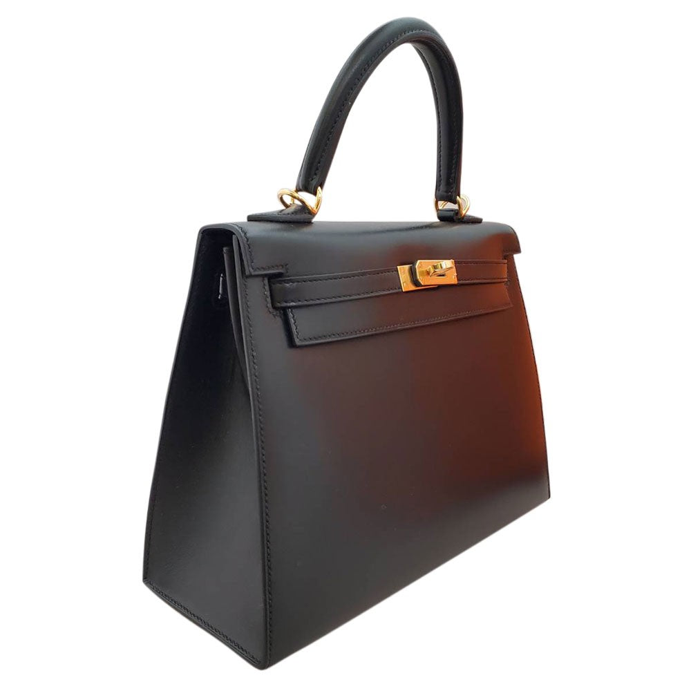 Hermes Kelly 25, outer stitching, Tadelakt, Noir, Y stamp, G hardware