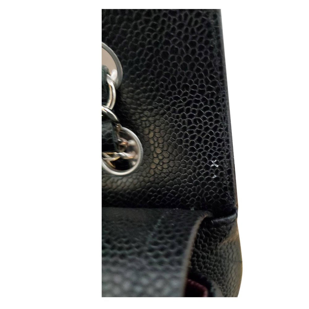 シャネル CHANEL キャビアスキン マトラッセWフラップ チェーンショルダー 25 ブラック SV金具