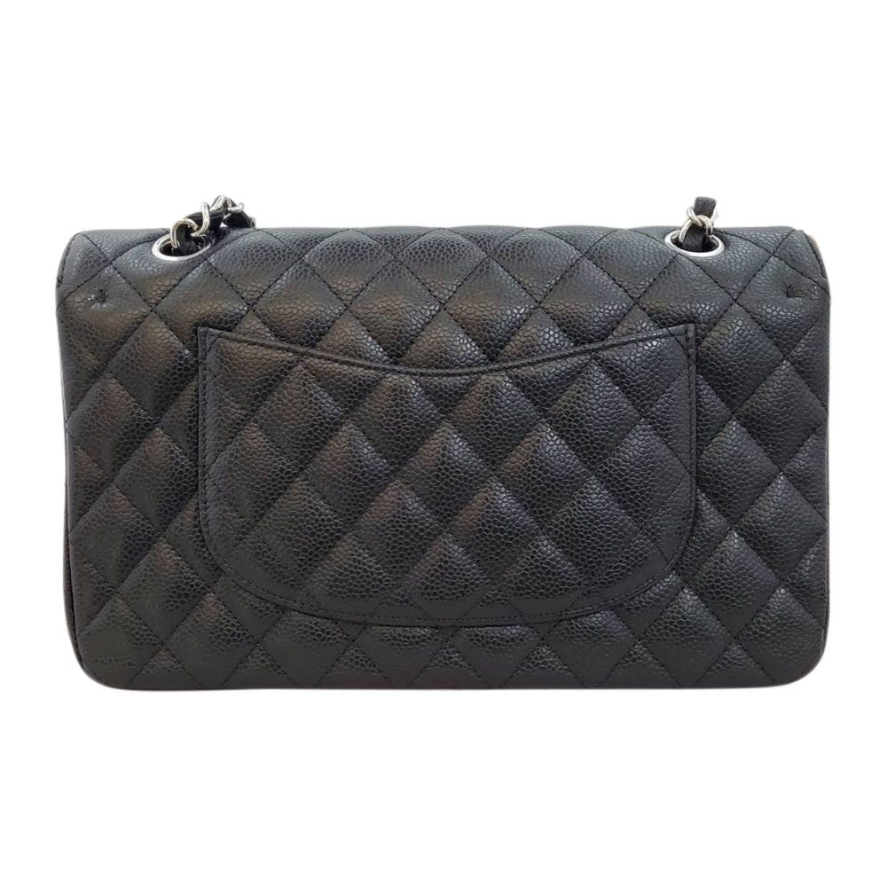 シャネル CHANEL キャビアスキン マトラッセWフラップ チェーンショルダー 25 ブラック SV金具
