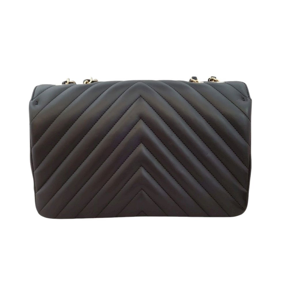 シャネル CHANEL ブラック ラムスキン VステッチWチェーン ショルダーバッグ