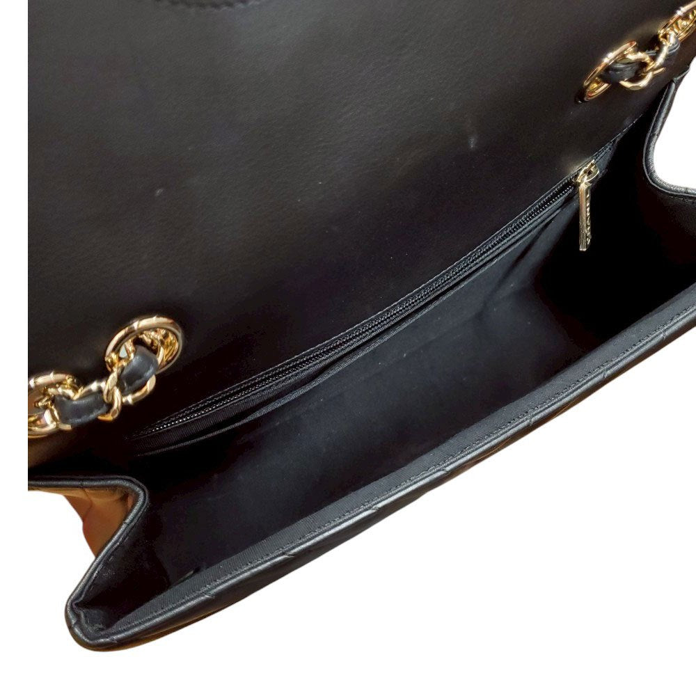シャネル CHANEL ブラック ラムスキン VステッチWチェーン ショルダーバッグ