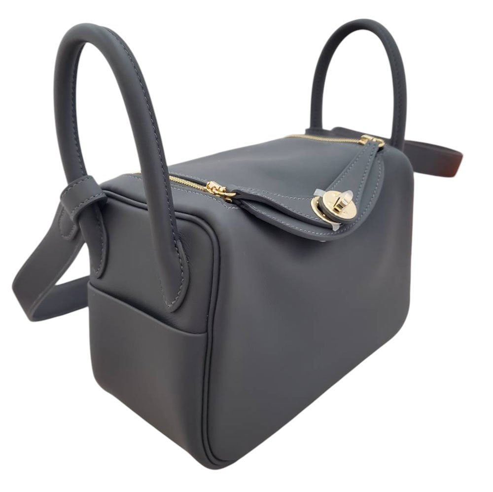 Hermes Lindy Mini II Eclat Swift Ardoise/Gris Platinum W Engraved G Hardware