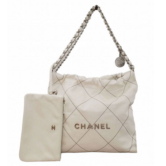 CHANEL Shiny Calfskin CHANEL22 Handbag White/Silver