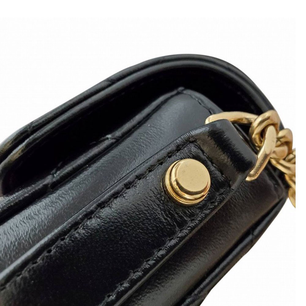 CHANEL Shiny Lambskin Matelasse Chain Shoulder Phone Case Black