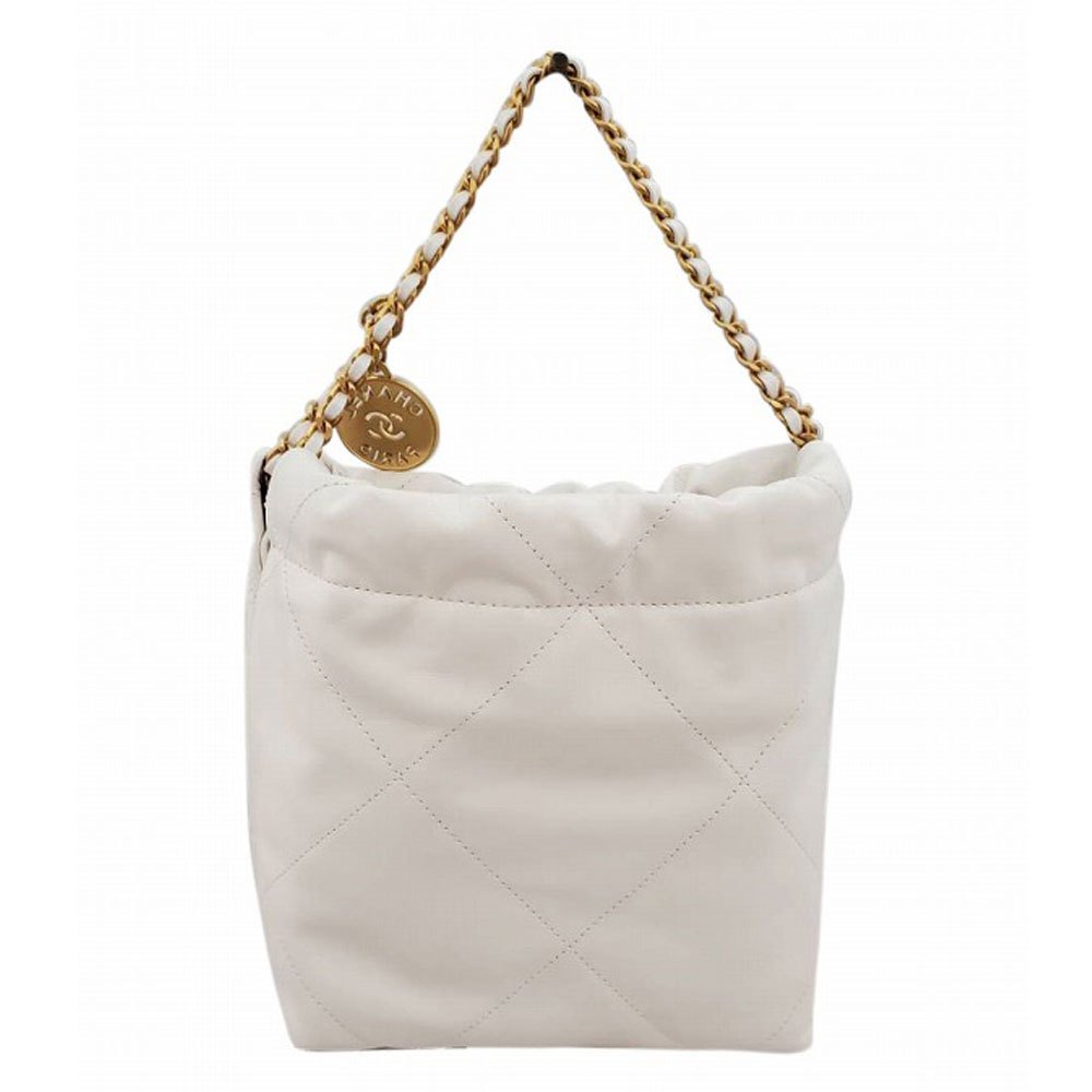 シャネル CHANEL シャイニーカーフスキン CHANEL22 ハンドバッグ ホワイト/ゴールド