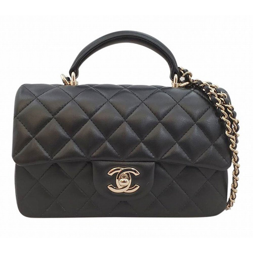 シャネル CHANEL ラムスキン ミニマトラッセ トップハンドルミニ20 フラップバッグ チェーンショルダー