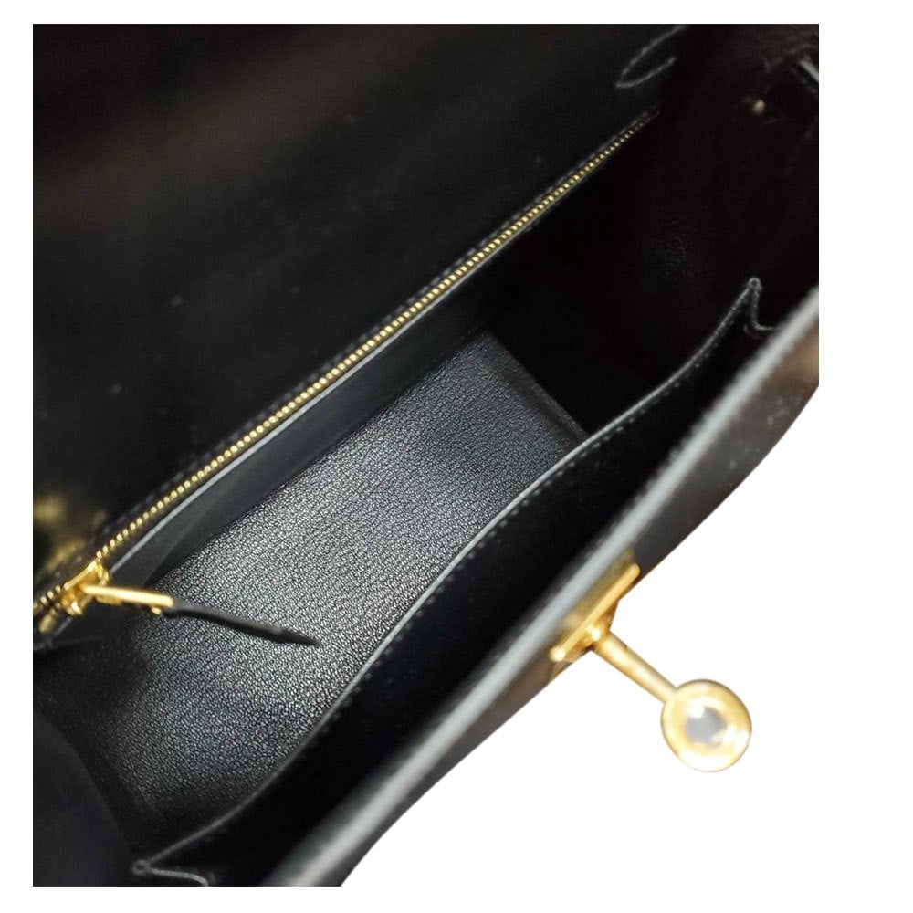 Hermes Kelly 25, outer stitching, Tadelakt, Noir, Y stamp, G hardware