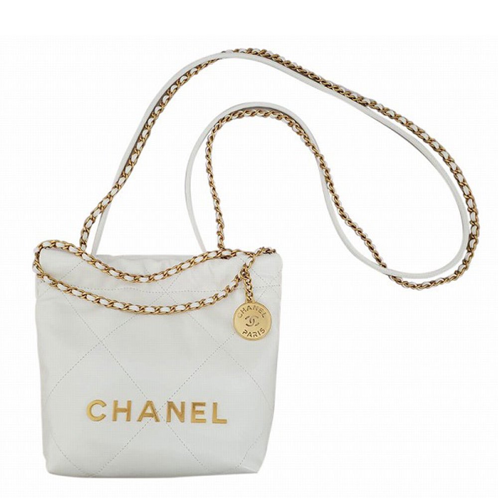 シャネル CHANEL シャイニーカーフスキン CHANEL22 ハンドバッグ ホワイト/ゴールド