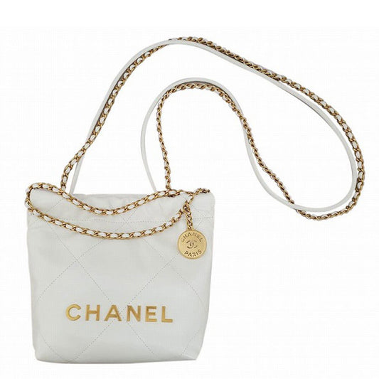 CHANEL Shiny Calfskin CHANEL22 Handbag White/Gold