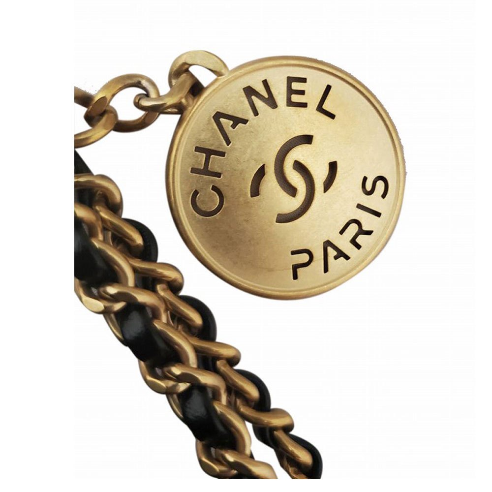 シャネル CHANEL シャイニーカーフスキン CHANEL22 ミニ ハンドバッグ ブラック/ゴールド AS3980