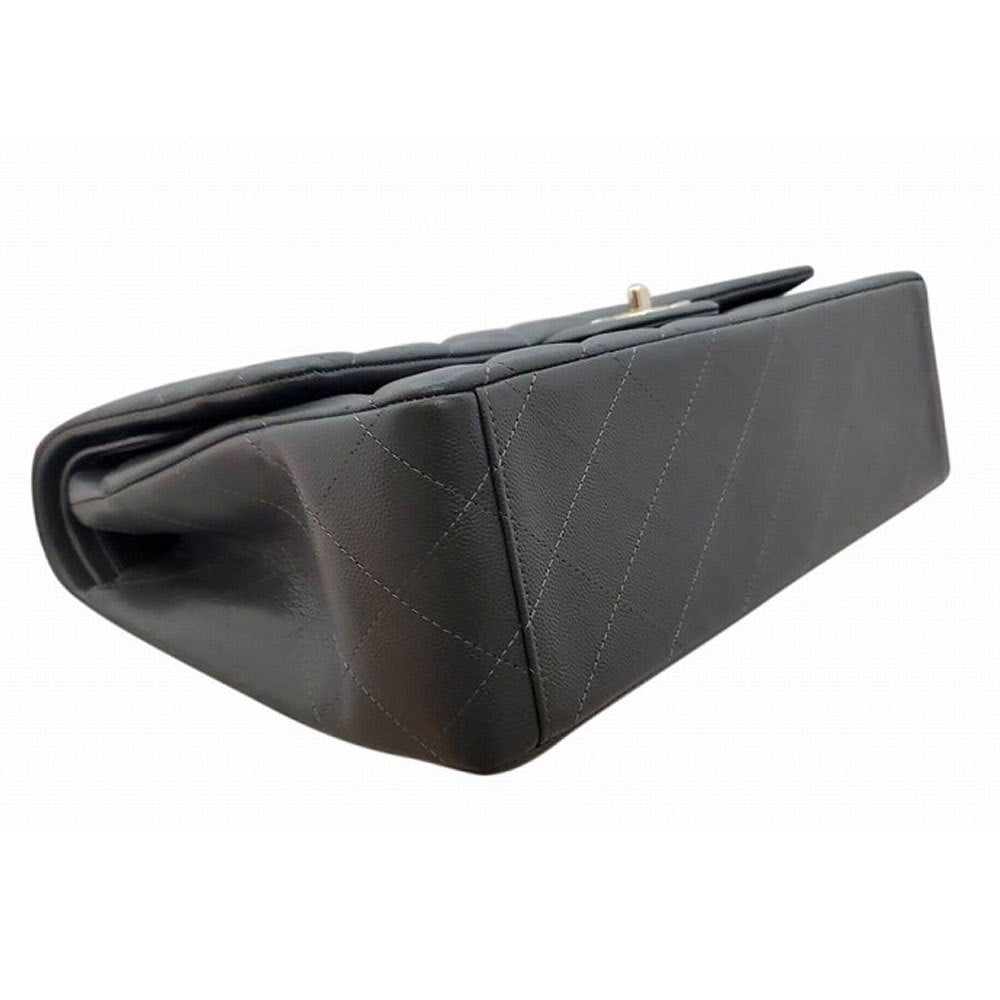 CHANEL Grained Shiny Calfskin Classic Maxi Chain Shoulder Bag Grey