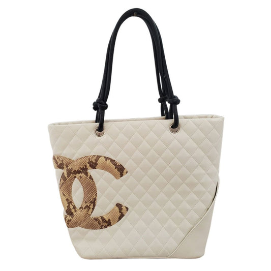 CHANEL Lambskin/Python Cambon Line Large Tote Bag A25167 White/Black