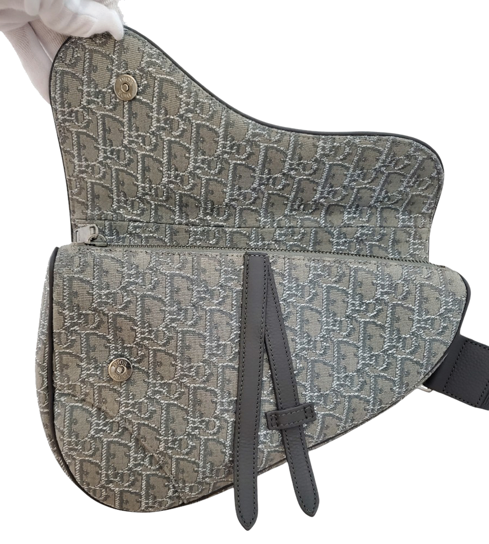 ディオール Dior キャンバス トロッター サドルバッグ グレー/シルバー