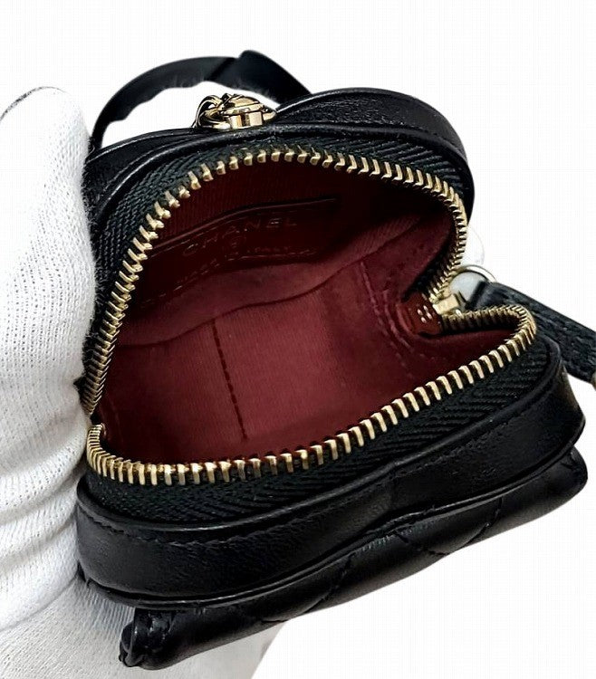 シャネル CHANEL AP2783 ブラック ラムスキン ハートシェイプジップ コインケース ネックレス