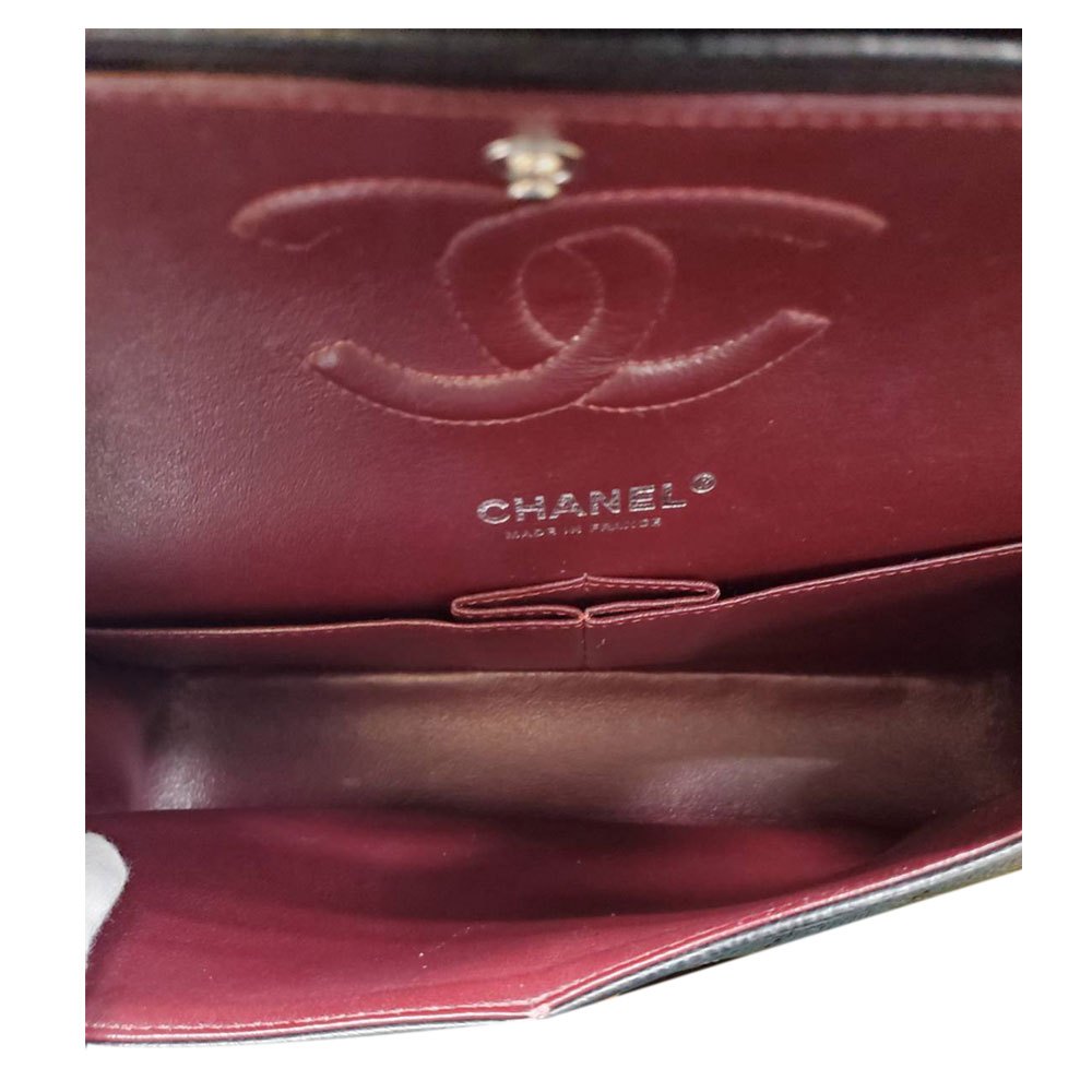 シャネル CHANEL キャビアスキン マトラッセWフラップ チェーンショルダー 25 ブラック SV金具