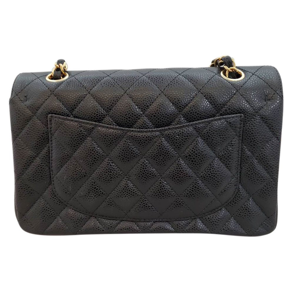 シャネル CHANEL キャビアスキン クラシック スモール ハンドバッグ Wフラップ チェーンショルダー A01113