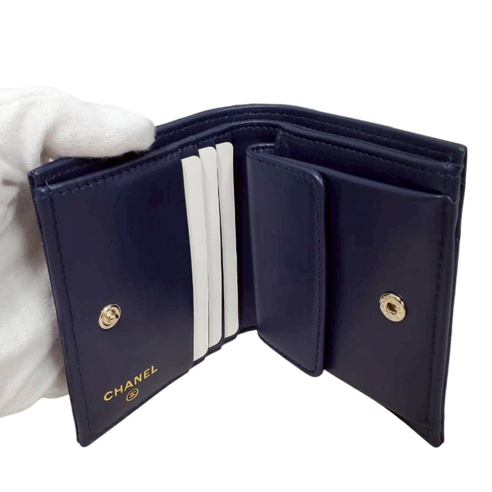 シャネル CHANEL キャビアスキン マトラッセ フラップウォレット ネイビー AP3341