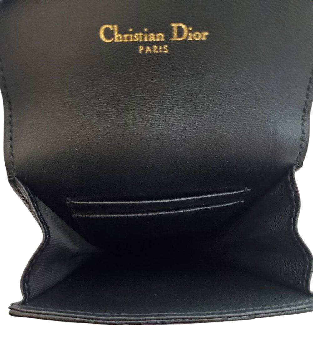 Dior Caro Phone Folder in Black Lambskin