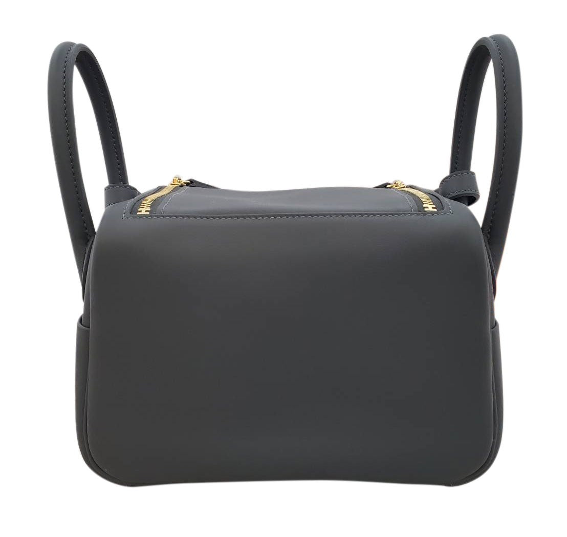 Hermes Lindy Mini II Eclat Swift Ardoise/Gris Platinum W Engraved G Hardware