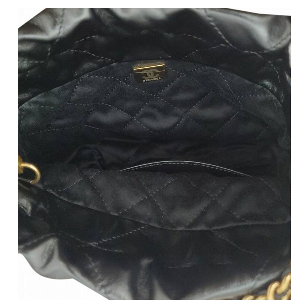 シャネル CHANEL シャイニーカーフスキン CHANEL22 ミニ ハンドバッグ ブラック/ゴールド AS3980