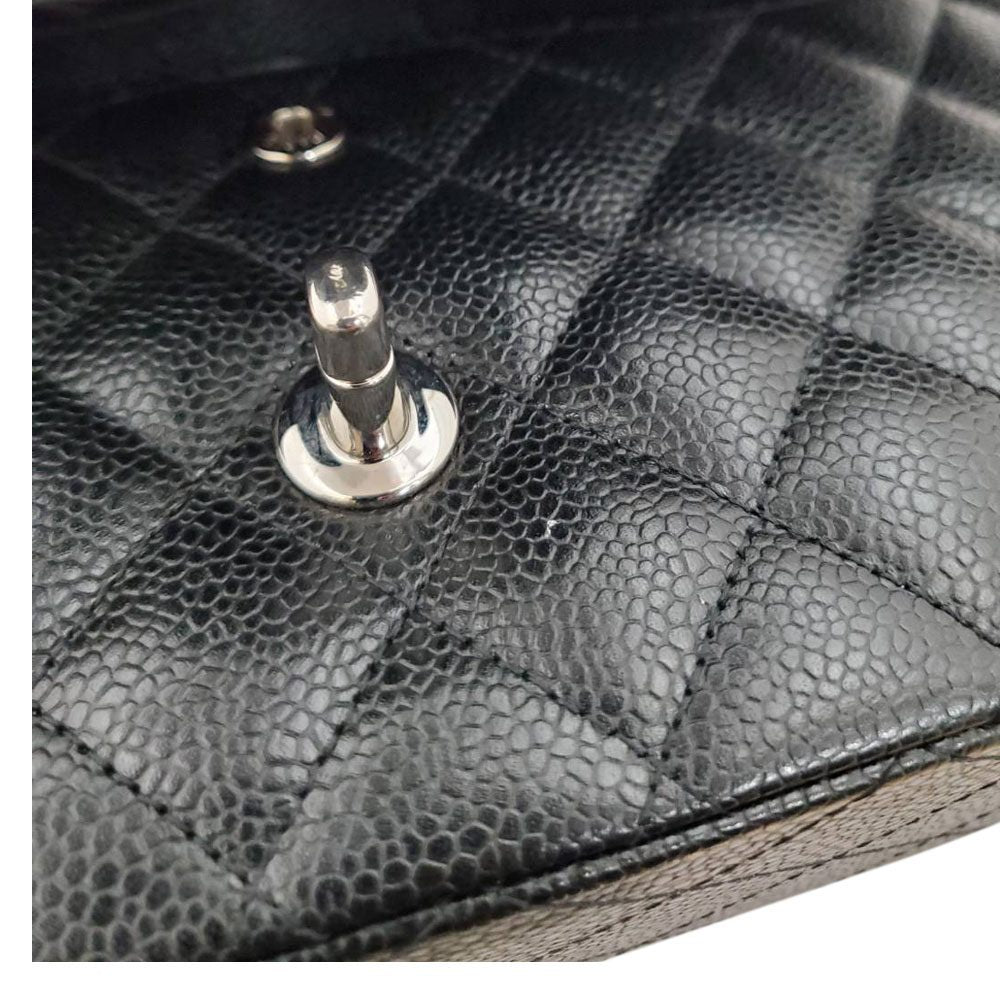 シャネル CHANEL キャビアスキン マトラッセWフラップ チェーンショルダー 25 ブラック SV金具