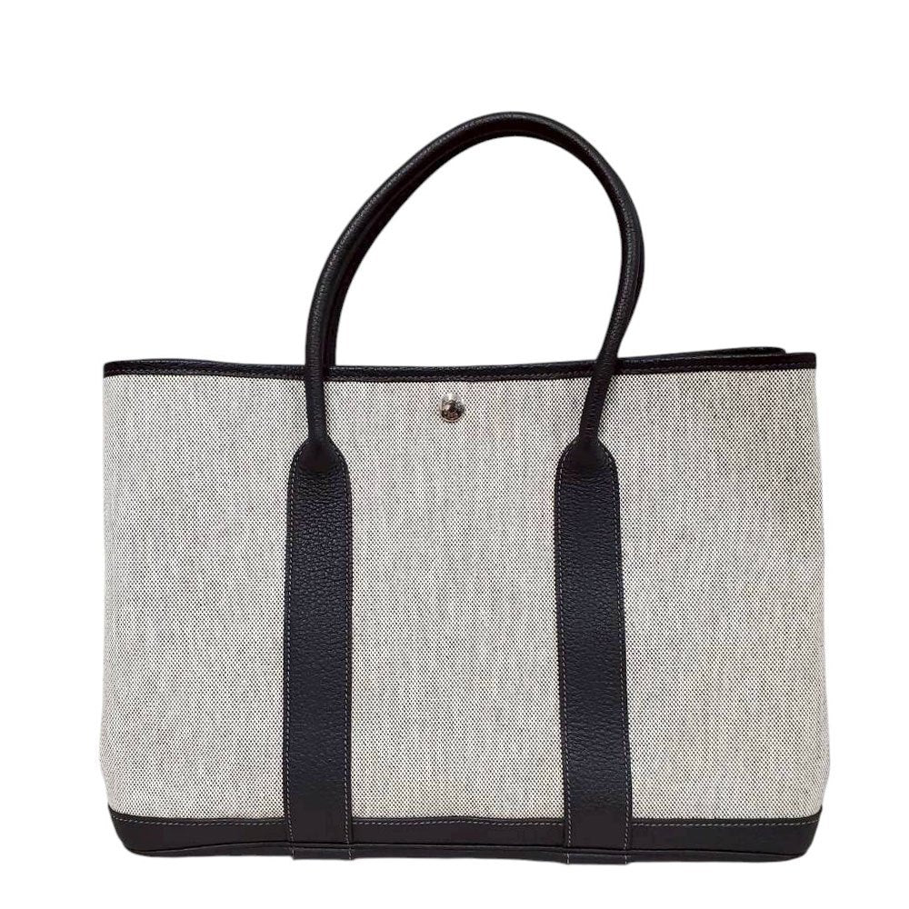 エルメス  HERMES ガーデンパーティPM エクリュ/ノワール トワル/ブッフル  SV金具  □O刻印/MA2606001