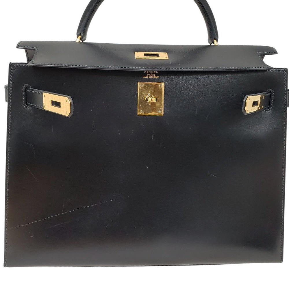 エルメス  HERMES  ケリー32  ボックスカーフ  ノワール  外縫い  G金具  〇A刻印/MA2402002