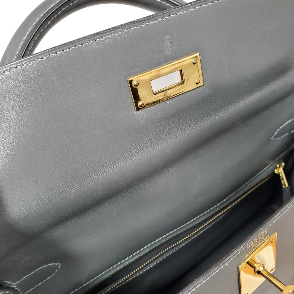 エルメス  HERMES  ケリー28  ボックスカーフ  グレー  G金具/PW25007