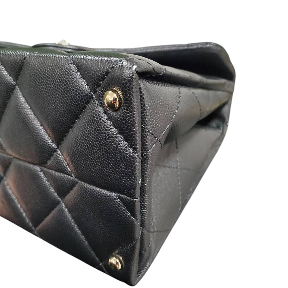 シャネル  CHANEL ブラック キャビアスキン  マトラッセ  トップハンドル  フラップ   2wayショルダーバッグ/AT260213