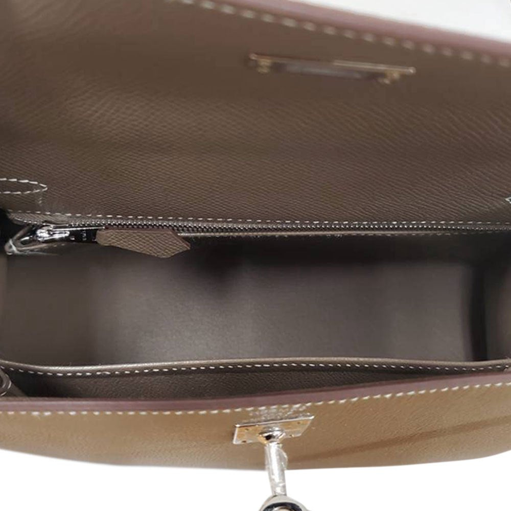 エルメス  HERMES ケリー25 外縫い エトゥープ エプソン  G刻印  SV金具/MA2603020