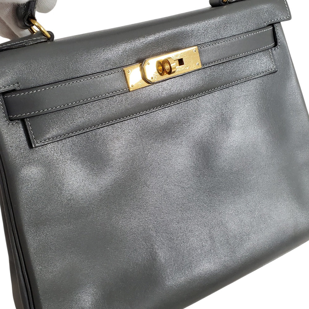 エルメス  HERMES  ケリー28  ボックスカーフ  グレー  G金具/PW25007