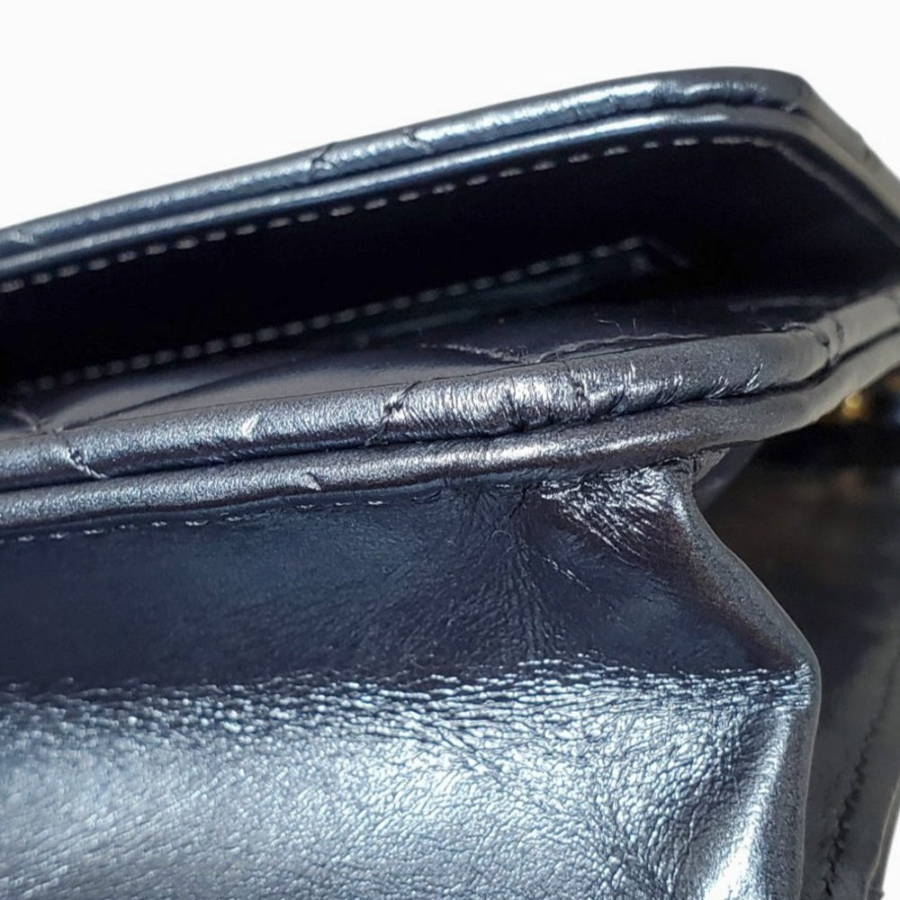 シャネル  CHANEL マトラッセ チェーンウォレット ショルダーバッグ メタリックブルー ラムスキン/PW24079