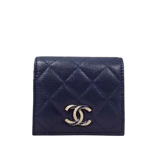 シャネル  CHANEL  キャビアスキン  マトラッセ  フラップウォレット  ネイビー  AP3341
