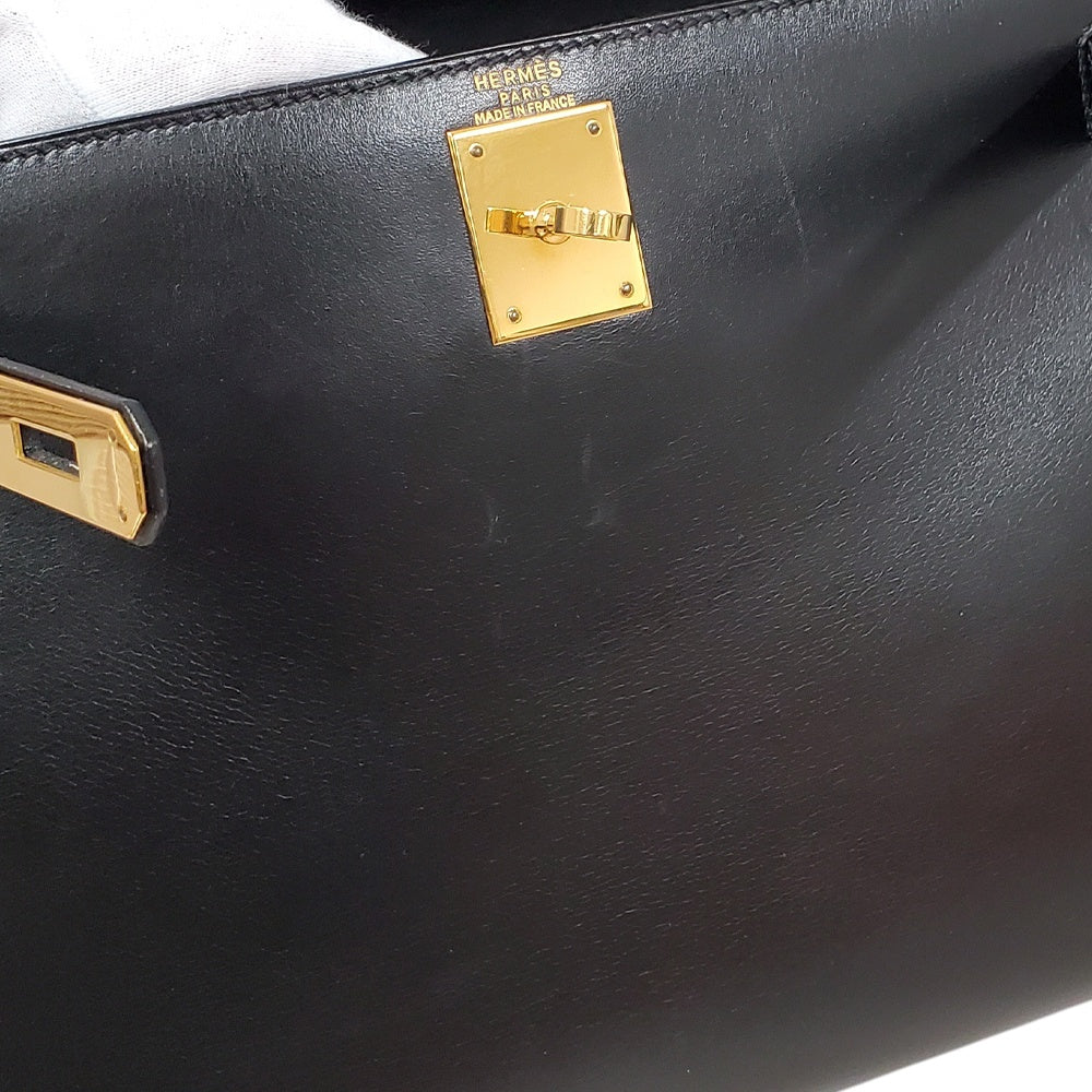 エルメス  HERMES  ケリー28  ボックスカーフ  ノワール  外縫い  G金具  〇W刻印/MA2512012