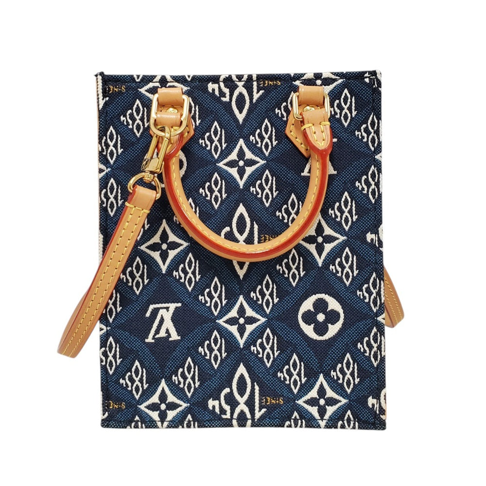 【超美品】ルイヴィトン モノグラム 総柄 幾何学模様 ネイビー レッド ホワイト ルイヴィトン LOUIS VUITTON モノグラム・ジャガード プティット