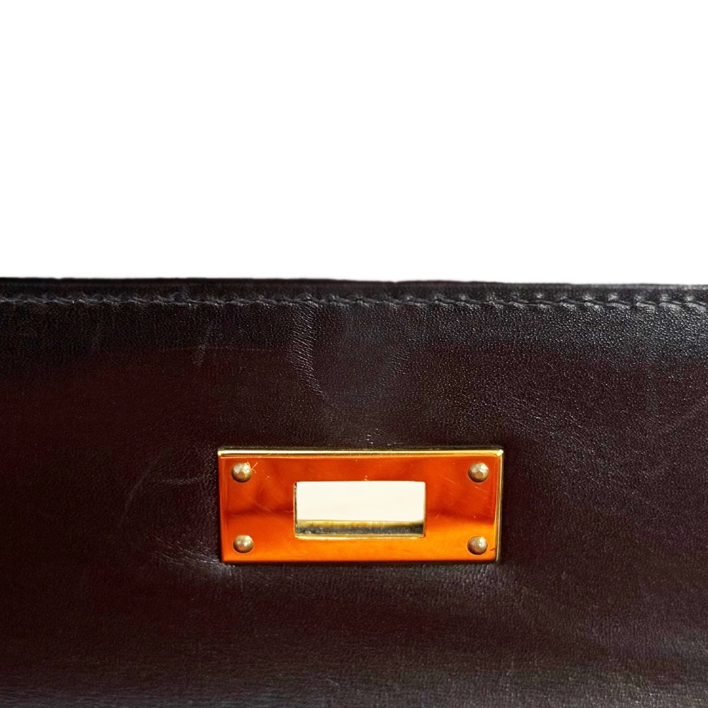 エルメス HERMES ケリー28 ボックスカーフ ノワール 外縫い G金具 〇W
